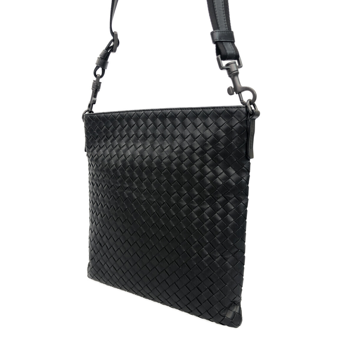 Bottega Veneta Woven Leather Messenger Intrecciato Black Bag